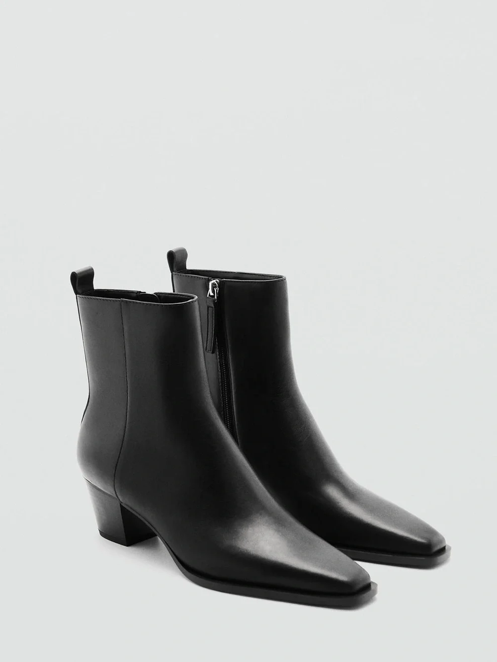 Mango Black Leather Square Toe Ankle Boots BLOCK HEEL US 6 Euro 36 new